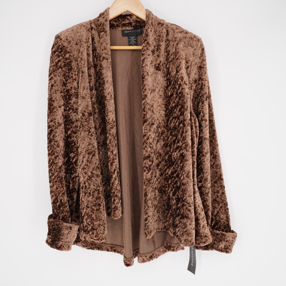 Vintage Connected Crushed Velvet Open Jacket M Brown Cocktail Evening Swing